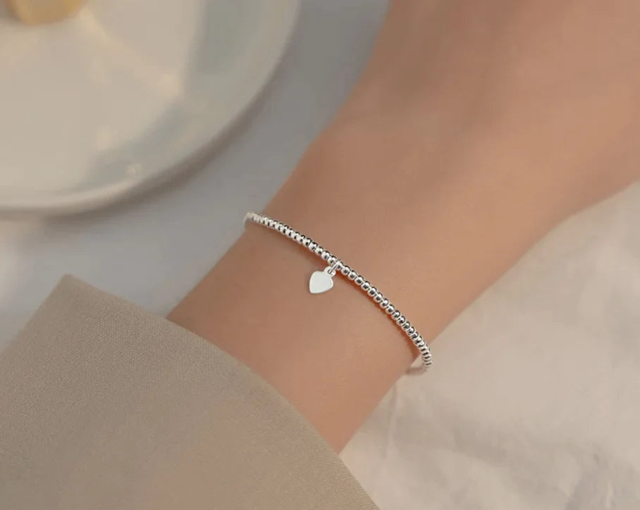 Silver Simple Heart Beads Bracelet